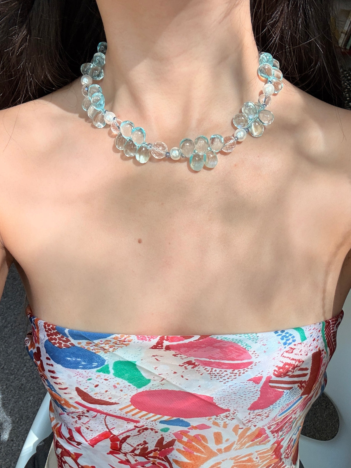 Aqua Blue Rain Drop Necklace